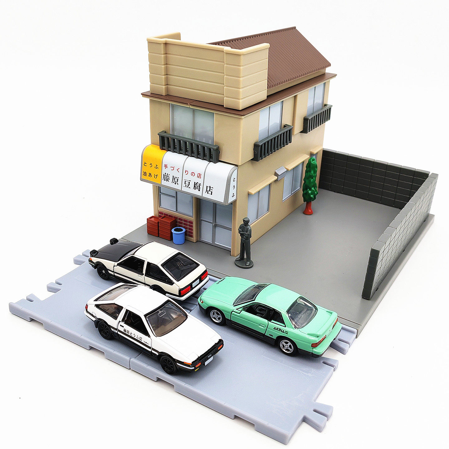 TOMY多美卡合金玩具汽车模型 TPU 头文字D 藤原豆腐店 场景摆件