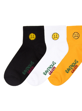 Ravenous联名荆棘Emoji笑脸刺绣短筒袜运动短袜男女袜子