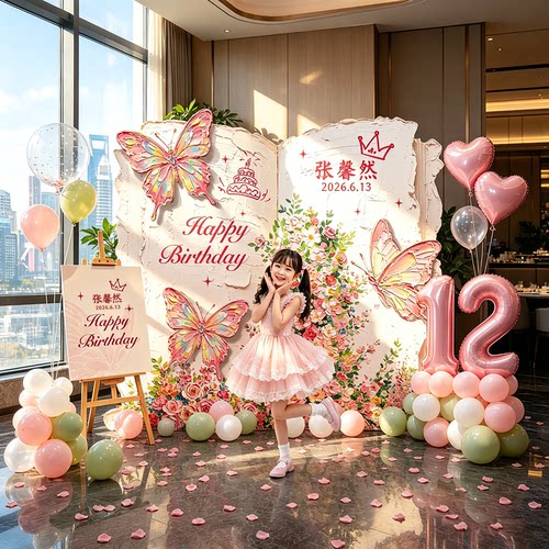 女孩12岁生日派对气球背景墙