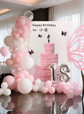 18岁成人礼生日场景布置装饰KT板氛围感道具女孩网纱蛋糕拍照背景