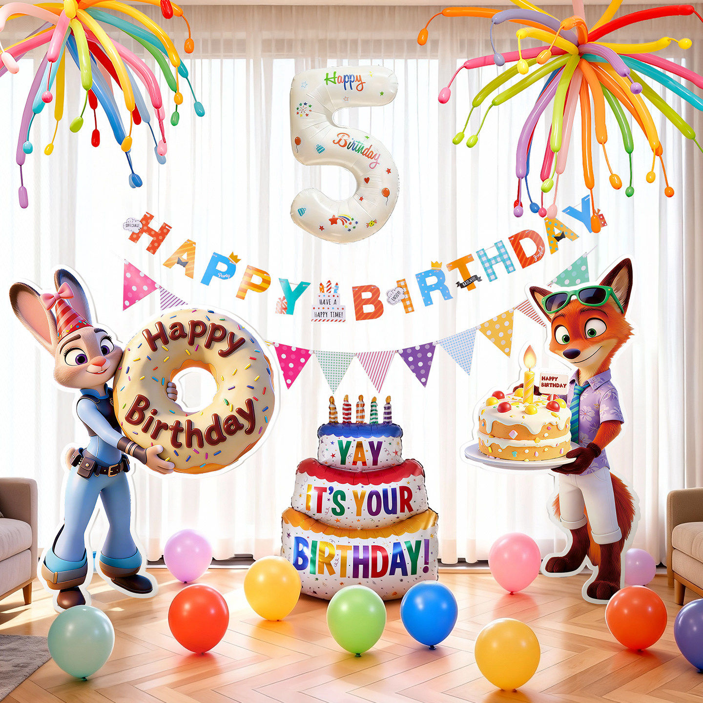 疯狂动物城生日场景装饰男女孩儿童气球派对氛围布置拍照道具KT板,节庆用品/礼品,节日装扮用品,淘宝优惠券,粉丝福利购,淘宝优惠卷