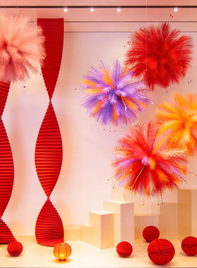 2026马新年氛围布置装饰烟花挂件商场店铺春节白日焰火美陈道具