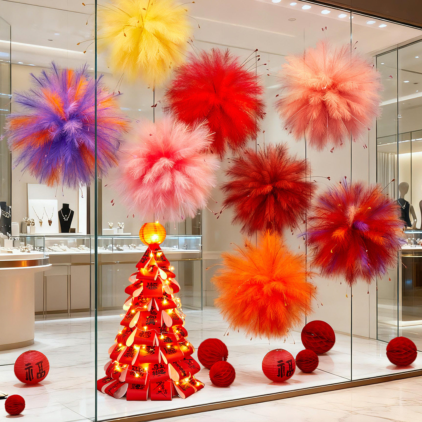 2026新年春节装饰布置场景商场珠宝门店铺烟花美陈拍照打卡背景墙,节庆用品/礼品,节日装扮用品,淘宝优惠券,粉丝福利购,淘宝优惠卷