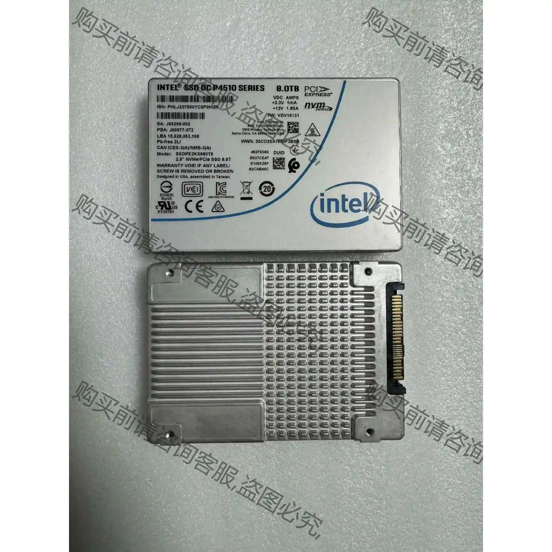INTEL P4510 8T U.2 NVME SSD 国行 议价产品 原装拆机功能完好