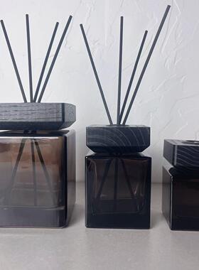 酒店同款黑色木盖方瓶分装瓶香水精油扩香瓶空瓶无火香薰室内摆件