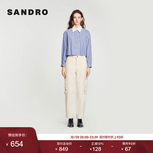 时尚 法式 棉质白色工装 风阔腿牛仔裤 SANDRO 长裤 Outlets秋冬女装