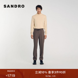 简约通勤灰褐色腰部系带直筒休闲裤 法式 Outlets秋冬男装 SANDRO