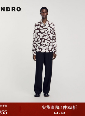 SANDRO Outlets秋冬男装时尚宽松棕黄色白色印花翻领直筒长袖衬衫
