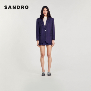 通勤深蓝色垫肩一粒扣西装 SANDRO 时尚 法式 外套 Outlets秋冬女装