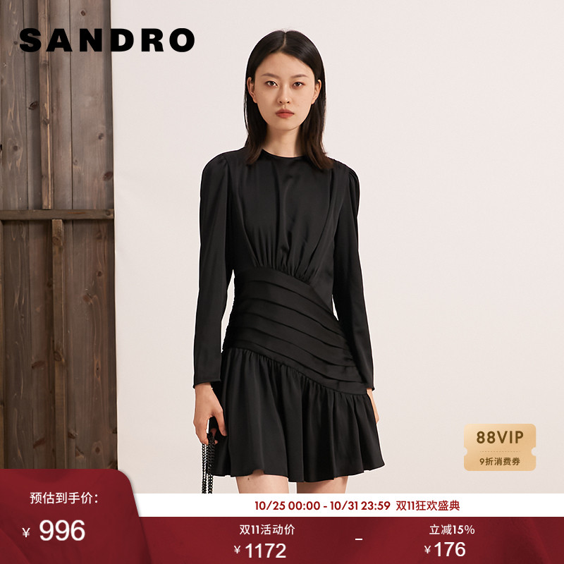 SANDRO连衣裙不规则设计褶裥秋季