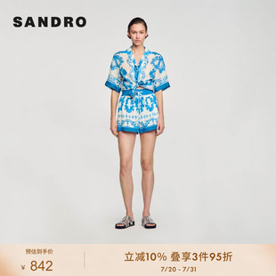 松弛感度假藍(lán)色印花闊腿短褲 SANDRO Outlets24夏季 女裝 SFPSH00372