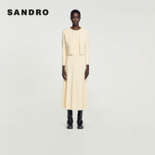 开衫 优雅仿珠饰纽扣圆领袋口仿钻针织衫 Outlets秋冬女装 SANDRO