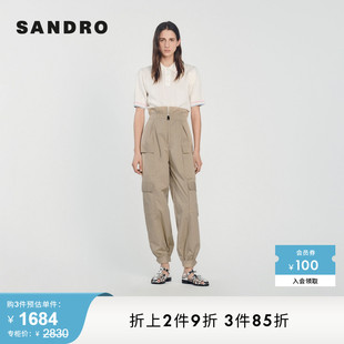 Outlet女装 法式 高腰休闲简约束脚工装 SFPPA00720 SANDRO 裤 长裤