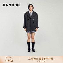 【绵羊毛】SANDRO Outlets女装气质灰色直筒大翻领外套SFPOU00573
