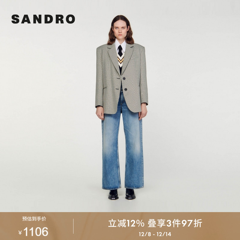 SANDRO法式复古格纹早秋西装外套