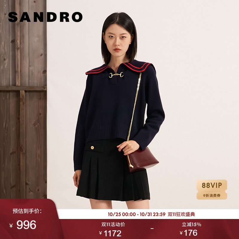 SANDRO翻领气质翻领套头长袖针织