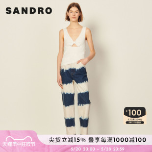 简约系带V领无袖 SANDRO Outlet女装 春季 白色针织上衣SFPTS01050