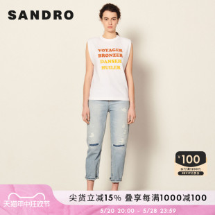 春季 潮流印花简约棉质无袖 Outlet女装 SANDRO T恤上衣SFPTS01072