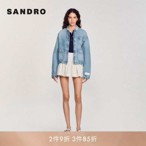 SANDRO Outlets经典款女装法式迪木尔风棉质水洗牛仔短外套