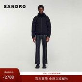 Outlets秋冬男装 经典 款 SANDRO 法式 简约休闲黑色立领抽绳棉服外套