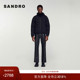 Outlets秋冬男装 经典 款 SANDRO 法式 简约休闲黑色立领抽绳棉服外套