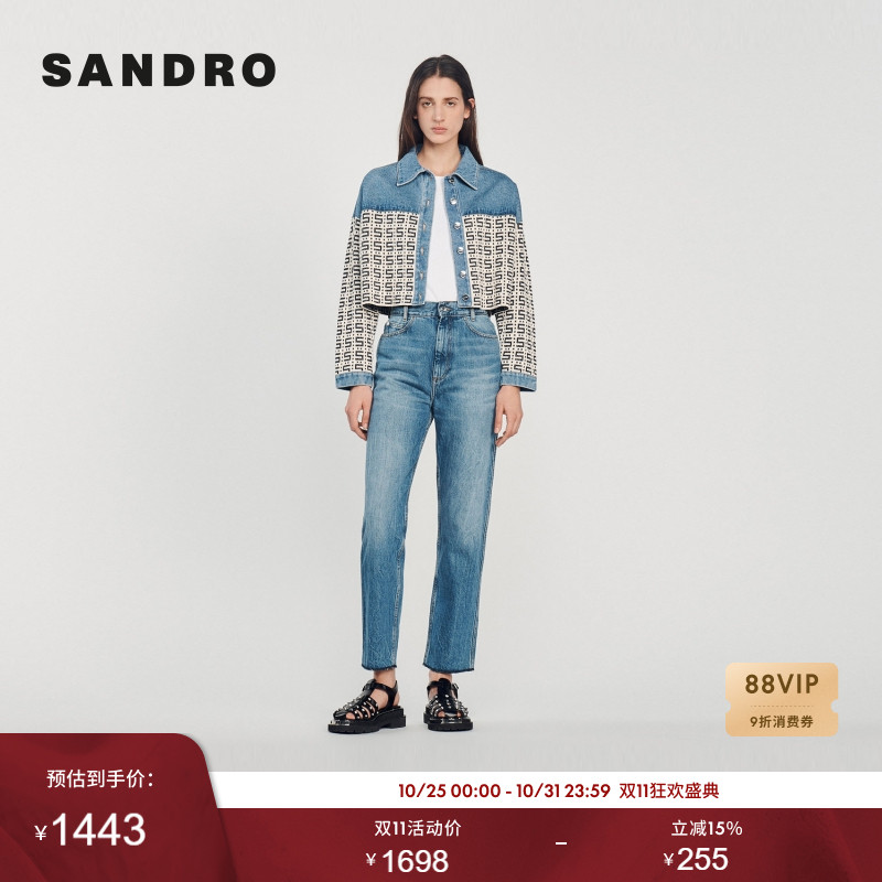 SANDRO法式丹宁印花牛仔短款外套