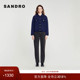 Outlets秋冬女装 蓝色翻领短款 法式 SANDRO 时尚 经典 长袖 针织外套