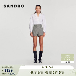 【博主同款】SANDRO Outlet春秋法式女装千鸟格短裤SFPSH00349