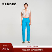 Outlets春夏女装 法式 休闲白色系带花边小飞袖 SANDRO 蕾丝短款 上衣