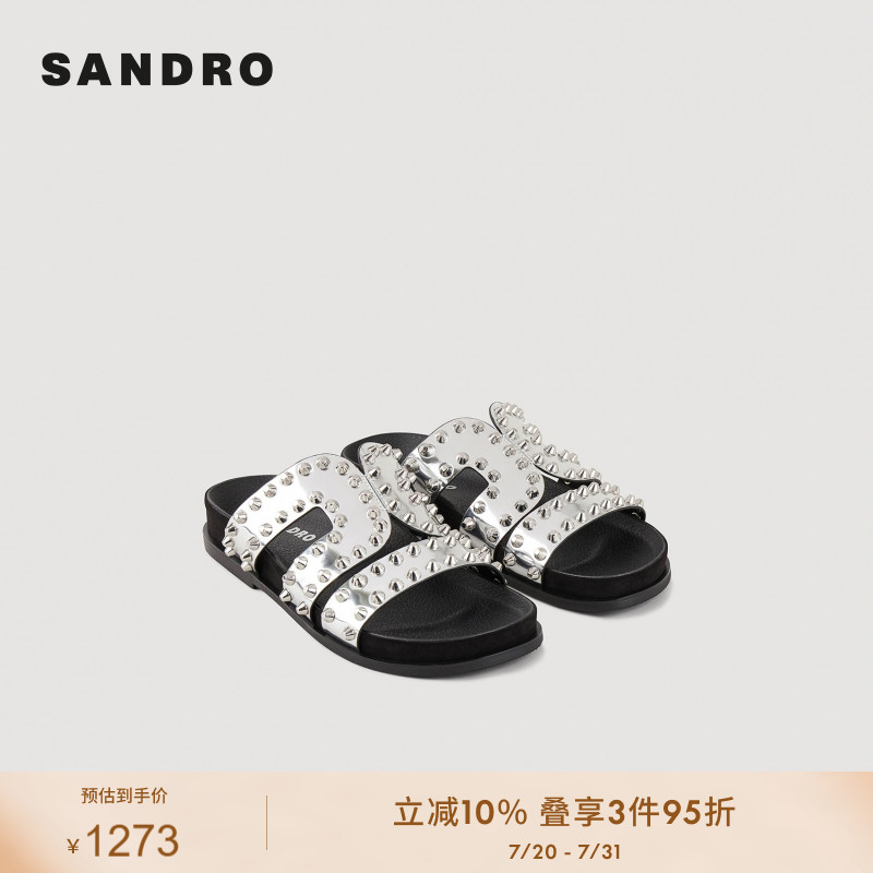 SANDRO Outlets24春秋女士时尚铆钉装饰撞色平底凉拖鞋SFACH01123