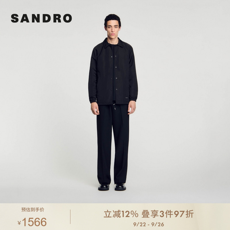 SANDRO Outlets秋季款男装法式黑色休闲翻领夹克外套SHPBL00984