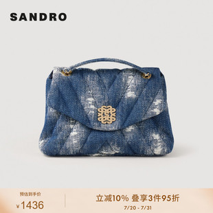 Outlets女士牛仔扎染金属饰扣小号翻盖背提包SFASA01073 SANDRO