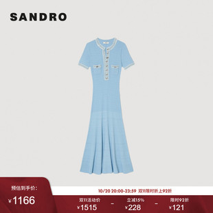 气质优雅天蓝色经典 法式 双口袋针织连衣裙 Outlets春夏女装 SANDRO