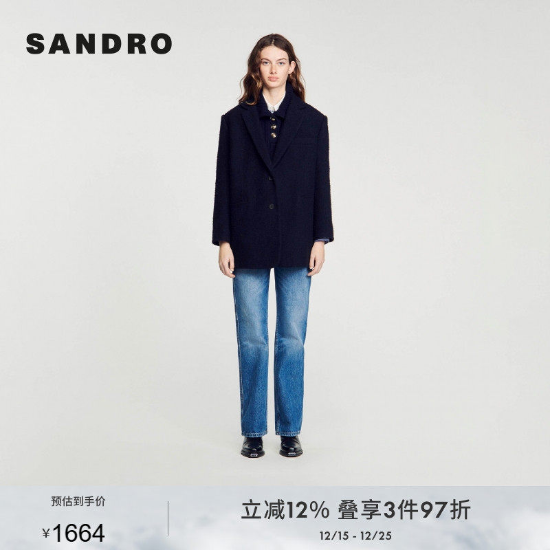 简约西装领毛呢外套SANDRO