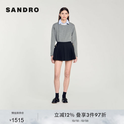 SANDRO Outlets2024春秋款女装法式时尚气质优雅黑色裙裤短裤