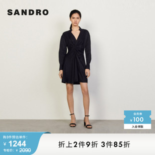 V领长袖 收腰职业经典 法式 SANDROOutlet春秋女装 连衣裙SFPRO01105