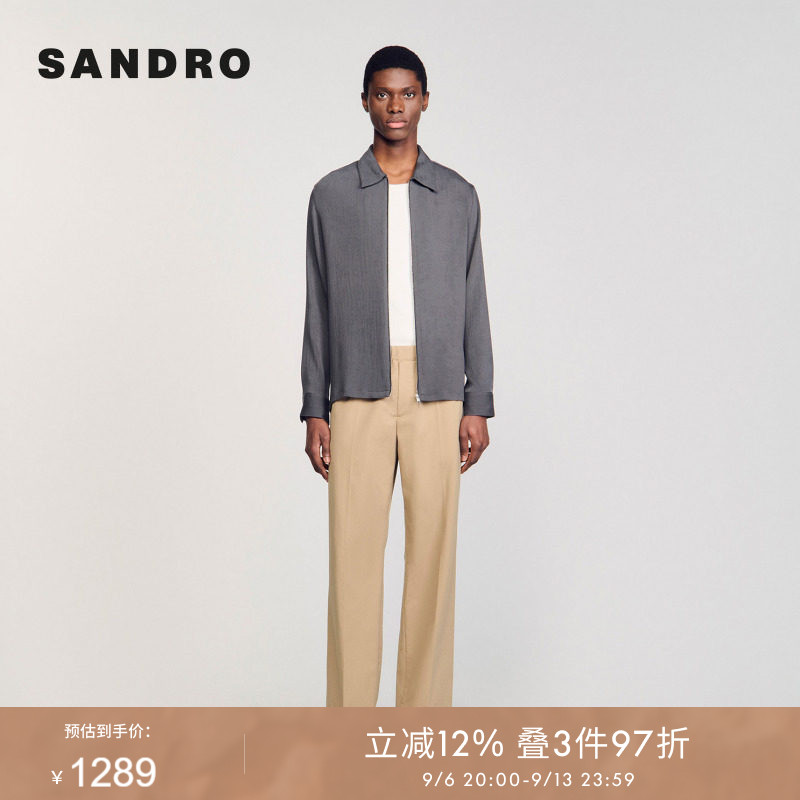 SANDRO Outlets男装法式时尚灰色经典拉链门襟翻领针织开衫上衣图片