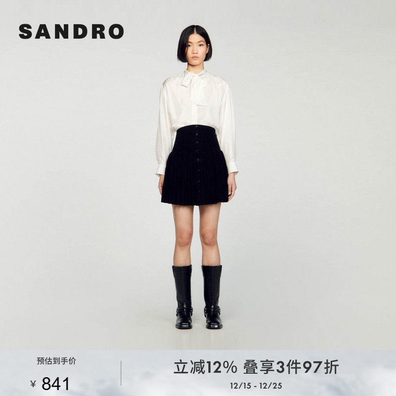 SANDRO短裙百褶裙秋季蓬蓬半身裙