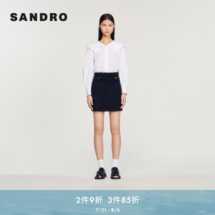 SANDRO 甜美花呢黑色细闪A字半身裙SFPJU00805 Outlets女装 法式