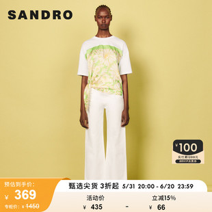 雏菊印花设计感白色圆领休闲T恤SFPTS01032 夏季 Outlet女装 SANDRO