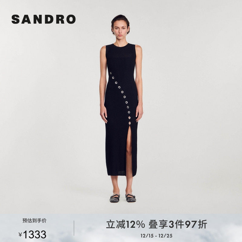 高腰仿钻圆环针织连衣裙