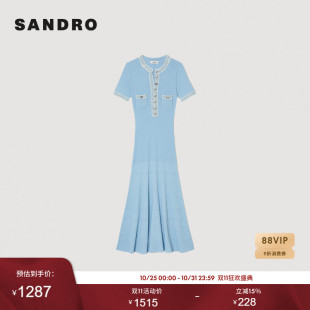 气质优雅天蓝色经典 法式 双口袋针织连衣裙 Outlets春夏女装 SANDRO