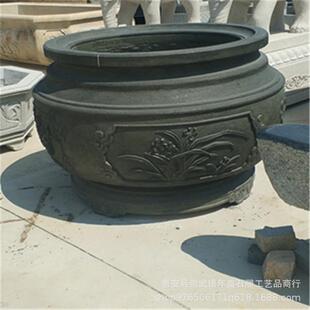 厂家直销仿古石雕花盆 广场庭院园林古建 福建白麻花盆花钵雕塑