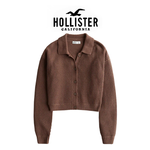 Hollister小海鸥早秋季新品Polo领针织纯色单排扣开衫外套女上衣