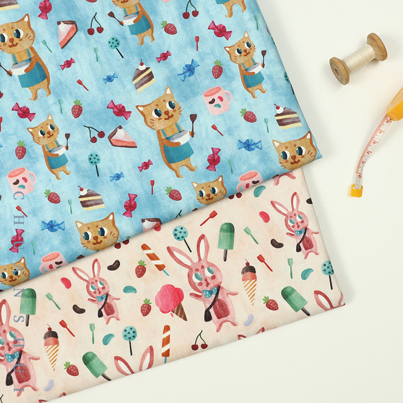 川水品牌 纯棉布料挎包兔子厨师猫咪冰激凌草莓蛋糕布艺手工DIY