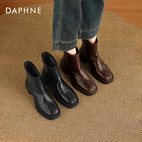 复古棕短靴修饰腿型显脚小