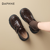 女2026新款 春季 棕色复古小皮鞋 达芙妮厚底乐福鞋 通勤增高深口单鞋