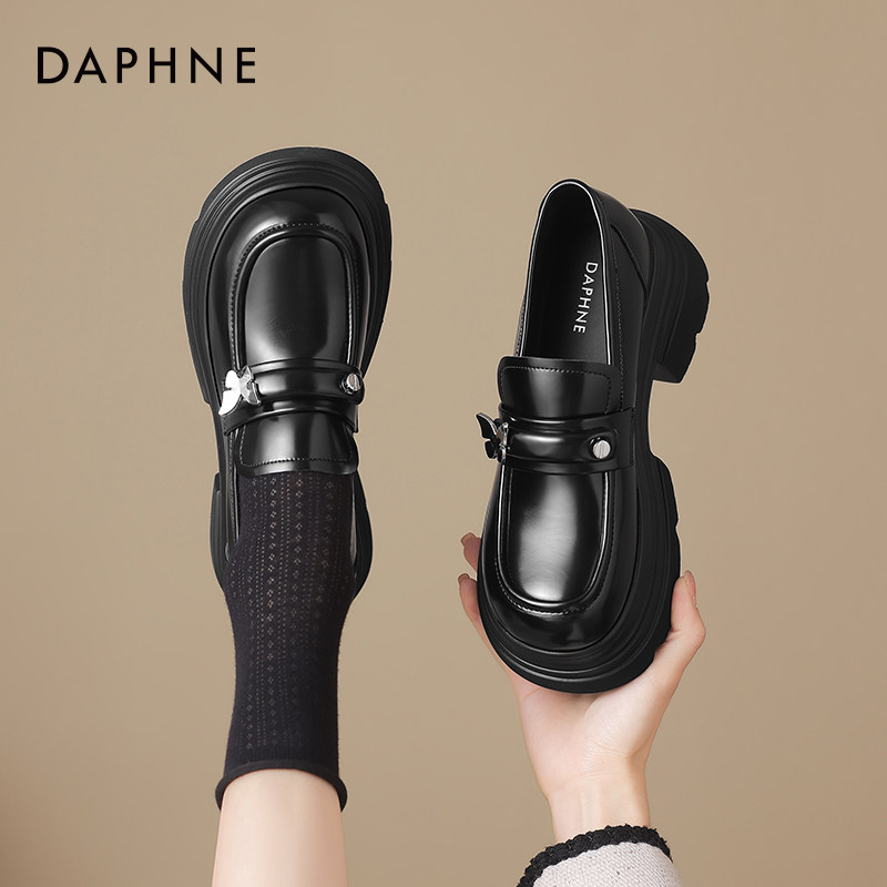 达芙妮厚底乐福鞋女春季2026新款英伦风黑色小皮鞋冬季一脚蹬单鞋,女鞋,乐福鞋（豆豆鞋）,淘宝优惠券,粉丝福利购,淘宝优惠卷