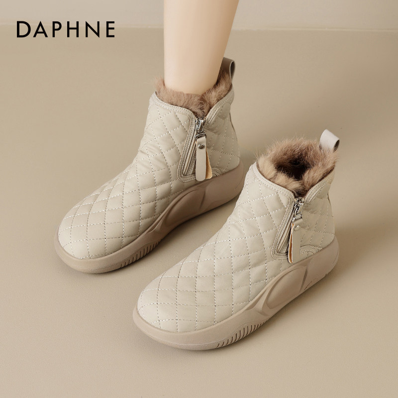 达芙妮厚底雪地靴女2023冬季加绒加厚保暖短筒面包鞋防滑妈妈棉鞋