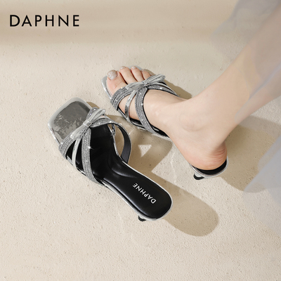 达芙妮银色高跟凉拖鞋半拖鞋外穿